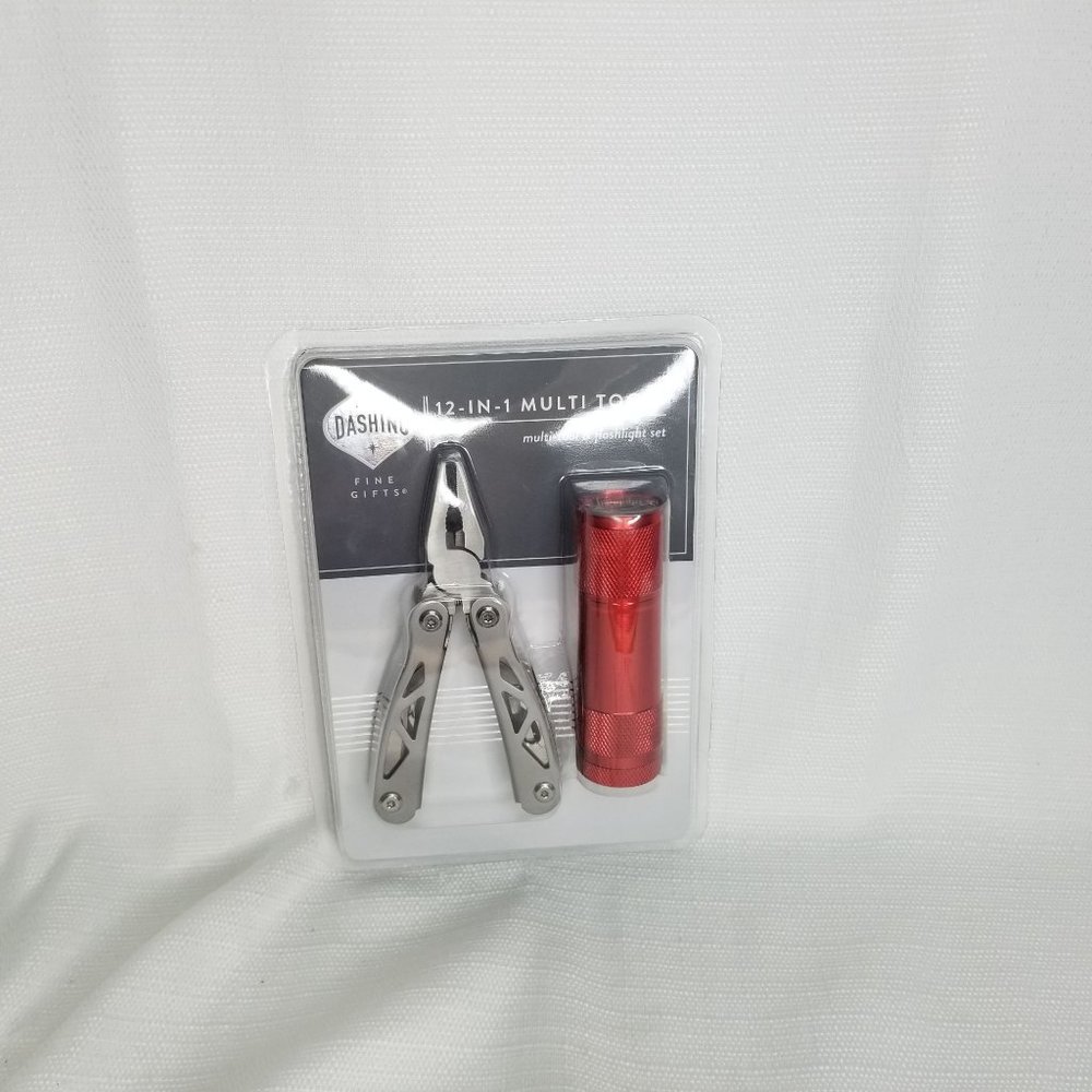 Dashing 12-in-1 Multi Tool & Red Flashlight Set Pliers Knife Screwdriver new